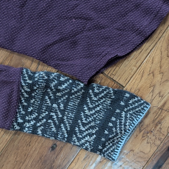 Free People Alpine Thermal Henley Maroon and Gray Long Sleeve Cuff Top - Picture 5 of 8